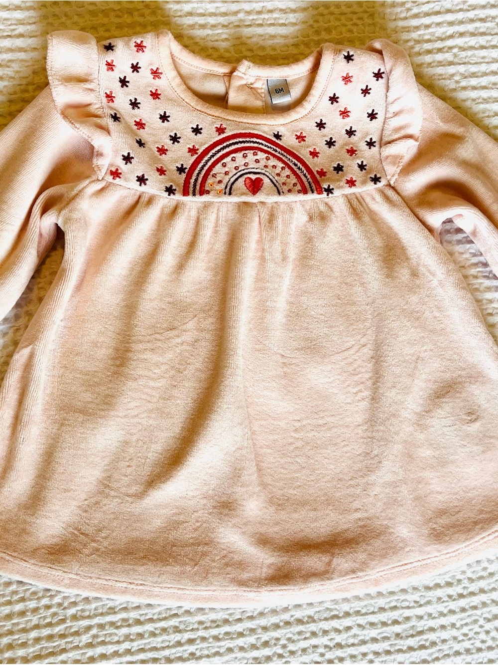 3 = $15 - Baby Pink Long-Sleeve Dress with Rainbow Embroidery